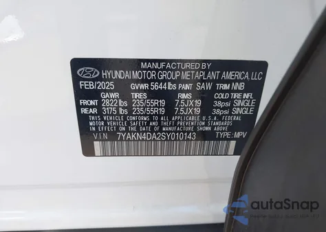 2025 Hyundai Ioniq 5 Sel z USA, uszkodzony, nr VIN 7YAKN4DA2SY010143